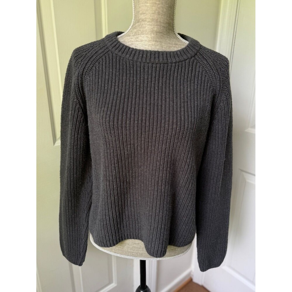 Quince Organic‎ Cotton Ribbed Chunky Knit Sweater Charcoal Gray Pullover Size L